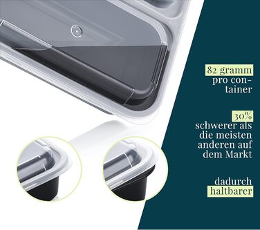 Набір контейнерів для приготування їжі FITPREP (10 шт.) - розділені на 3 відсіки, придатні для мікрохвильової печі та посудомийної машини, багаторазові, з герметичною кришкою, без BPA, ланчбокси, контейнери для заморожування, набір контейнерів для зберіга