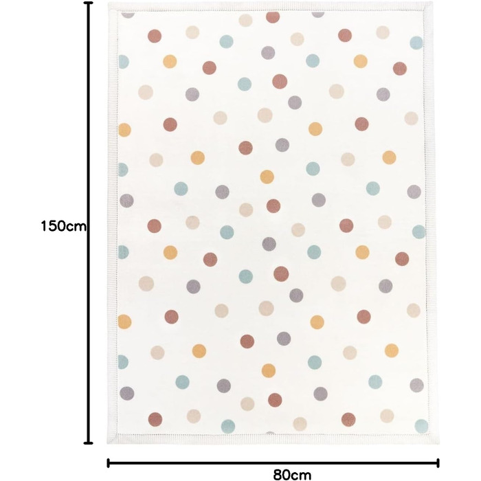 Килимок для повзання килимок для дитячої кімнати нековзний пухнасті крапки, що миється, колір синій жовтий крем, розмір 80x150 см