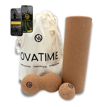 Набір для фасцій OVATIME з корку - фасційний валик 30 см x 10 см, Duoball 15 см x 7 см, фасційний м&39яч 6 см x 6 см - оптимальна підготовка до навантаження, сприяє швидкій регенерації, запобігає фасціальним спайкам