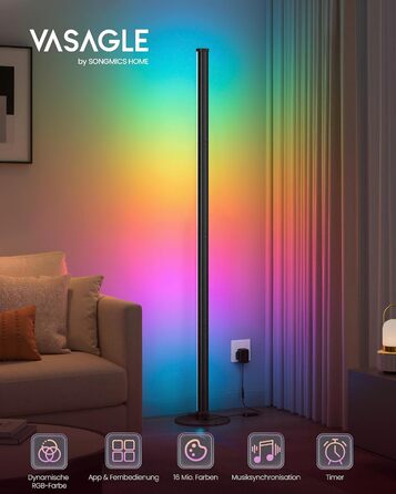 Набір з 2 LED-торшерів VASAGLE Lusia RGB та тепле біле світло (3000K), керування через додаток