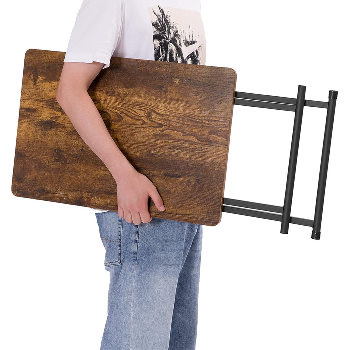 Складаний бічний столик HOOBRO, невеликий столик-піднос, складні столи з регульованою висотою, 60 x 40 x 60 см, піднос під телевізор в індустріальному стилі, столик-піднос, столик для закусок, темно-коричневий EBF16BZ01