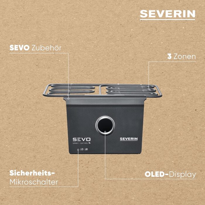 Комплект оновлення SEVERIN SEVO SMART CONTROL для електрогриля SEVO, смарт-модуль із керуванням через додаток та OLED-дисплеєм, функція Slow Cooking для балкона, чорний, ZB 8194