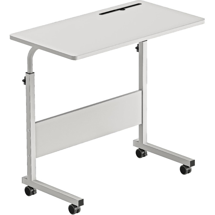 Регульований мобільний приліжковий столик SOGES Furniture 80 см, портативна підставка для ноутбука з тримачем для планшета, бічною полицею, стіл для ноутбука, регульована висота, компютерний стіл для роботи стоячи, білий