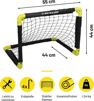 Футбольні ворота Dunlop - Складані футбольні ворота - Футбольні ворота для дітей садівництва - Футбольне тренувальне обладнання для використання в приміщенні та на вулиці - Чорний/Жовтий, 2 шт. 50x44x44 см