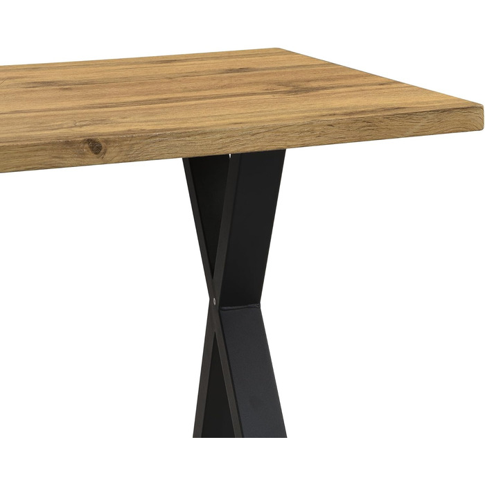 Обідній стіл Merax, дизайн зі схрещеними ніжками, сучасний простий прямокутний обідній стіл з кованого заліза, Д140*Ш80*В76 см, дубчорний 01/імітація дуба 140x80x76 см