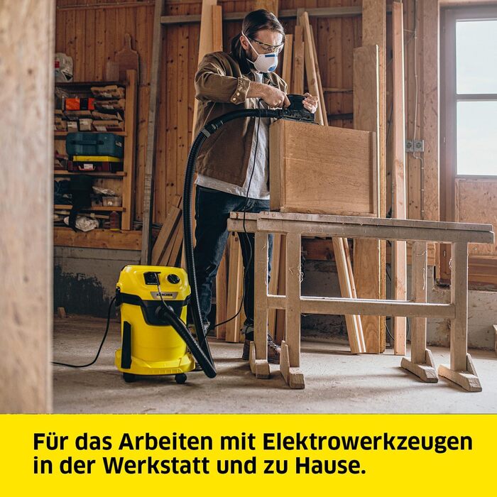 Пилосос для сухого та вологого прибирання Krcher WD 3 P V-19/4/20, вкл. картриджний фільтр, флісовий фільтрувальний мішок, 1000 Вт