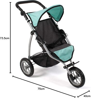 Лялькова коляска Леон, бігова коляска, ляльковий біговел для дітей від 4 до 8 років, меланж темно-сірий, м'ятний, 75 x 40 x 73,5 с