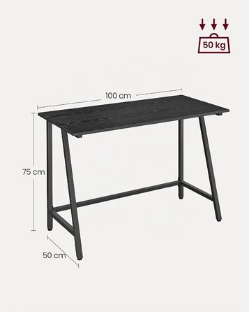 Письмовий стіл VASAGLE, комп'ютерний стіл у стилі лофт, 50 x 100 x 75 см