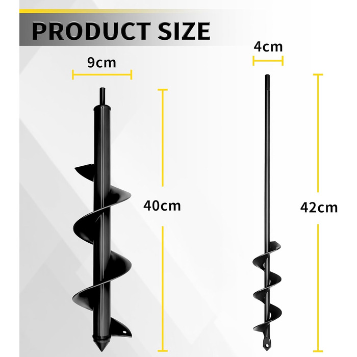 Універсальний набір ґрунтобурів для дриля 4x42 см та 9x40 см, садовий бур для шуруповерта, легкий спіральний бур, бур для посадки цибулин, овочів та неглибоких садових робіт, чорний 4x42 9x40 см