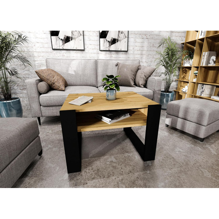 Журнальний столик 6553,6 см Стіл для вітальні з інженерної деревини, Міцний та сучасний журнальний столик з додатковим місцем для зберігання Журнальний столик, Артісан Дуб/Чорний, прямокутний 6553,6 см Артісан Дуб/Чорний