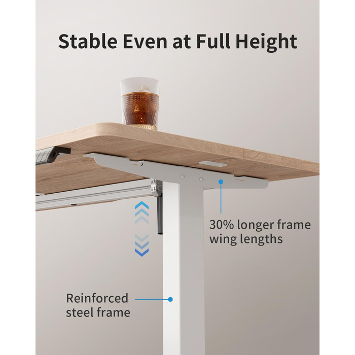 Стіл FEZIBO з регульованою висотою та портами зарядки USB-A та USB-C, 100 x 60 см