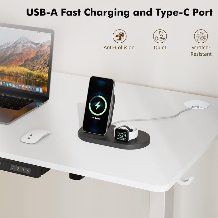 Стіл з регульованою висотою 140x70 см, швидка зарядка USB-A/Type C, електричний стіл з пам&39яттю нахилу та функцією відскоку (70119 см) 140x70 см білий