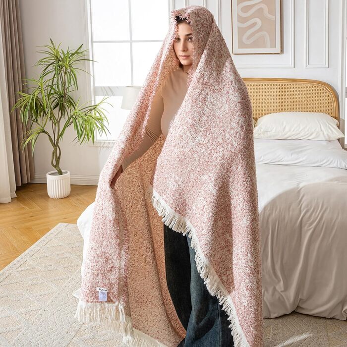 Бавовняна ковдра ACUSHLA, м&39яка ковдра, мікрофібра, м&39яке, затишне, пухнасте та дихаюче покривало, ковдра для дивана, ліжка, пікніка, подорожей, легка ковдра (рожево-білий)