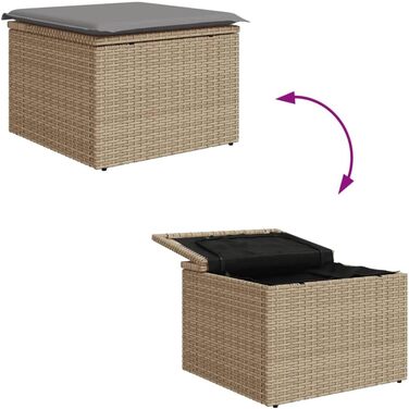 Табурет садовий з подушкою бежевий 55x55x37 см Poly Rattan,366092