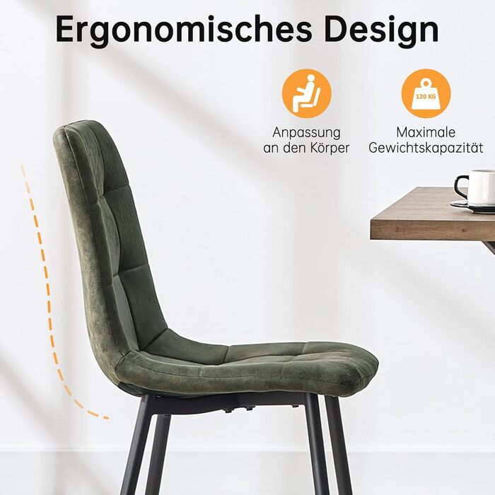 Обідні стільці, комплект з 4 шт. , кухонні стільці з металевою основою, для їдальні, вітальні, кухні, спальні та зони прийому гостей - Green 4 Green