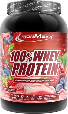 Сироватковий протеїновий порошок IronMaxx®, 900 г, Red Berry Fusion