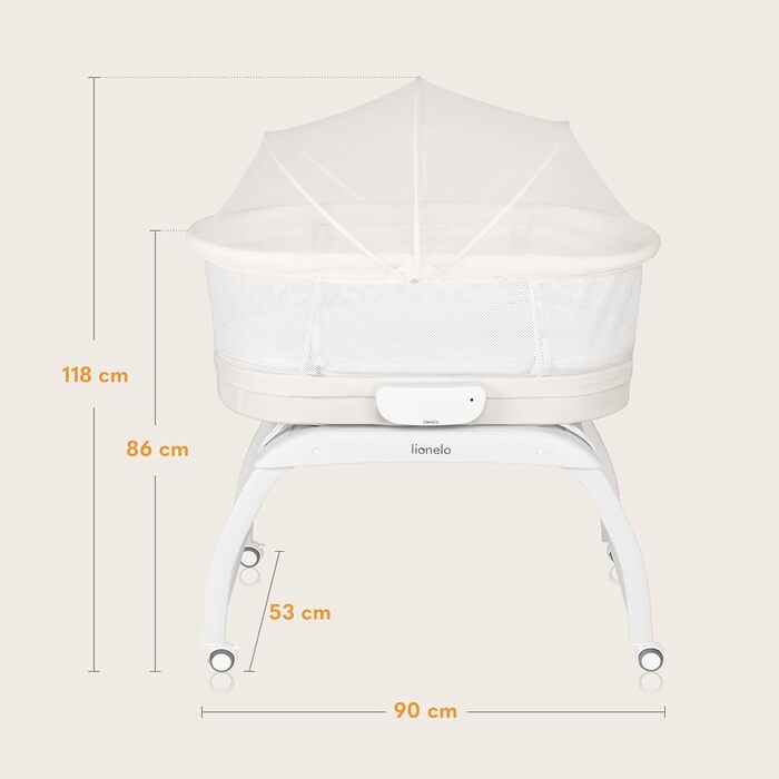 Дитяче ліжечко Lionelo Coral 3 в 1 до 9 кг, колиска, ваги для малюків, 5 швидкостей гойдання, 12 мелодій, 4 колеса, ергономічний матрац, таймер, пульт дистанційного керування, москітна сітка