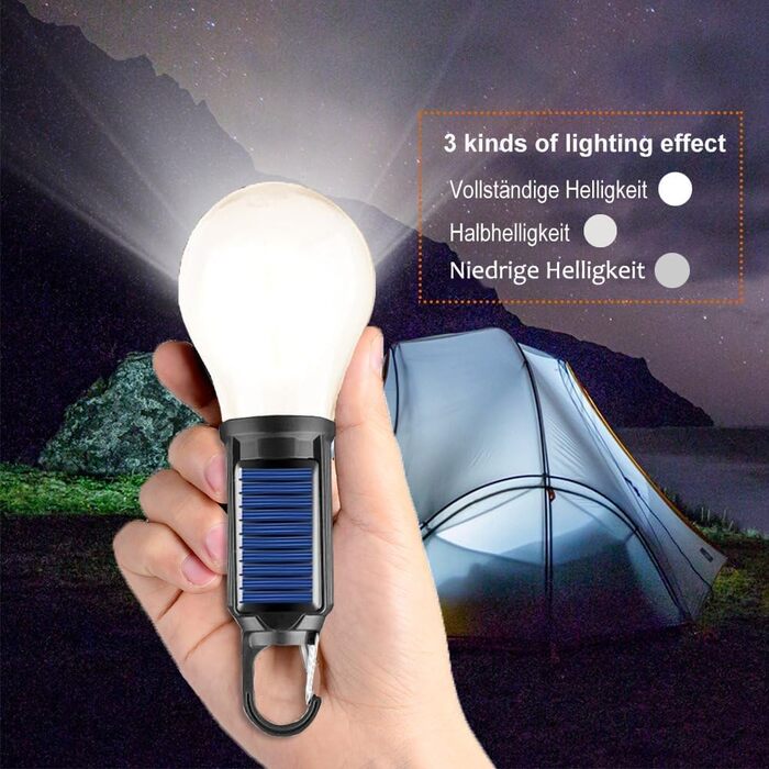Світлодіодний ліхтар для намету з сонячним живленням від USB, акумуляторний портативний кемпінговий ліхтар, 3 режими освітлення, відкритий підвісний ліхтар з гачком, теплий білий ліхтар для намету, походи, ніч, риболовля, аварійний режим, 5 шт.