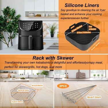 Аксесуари для фритюрниці YQL XXL Квадратна фритюрниця, багаторазова фритюрниця з гарячим повітрям підходить для фритюрниці Philips 6.2 л, COSORI 5.5 л-6.4 л/NINJA 5.7 л/Russell Hobbs Airfryer