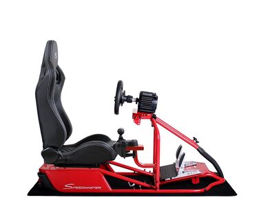 Симулятор гоночного симулятора Speedmaster PRO Zero-Flex, крісло для симуляції гонок SIM Racing Cockpit з кермом та підставкою для педалей червоного кольору (Race Weave Anthracite)