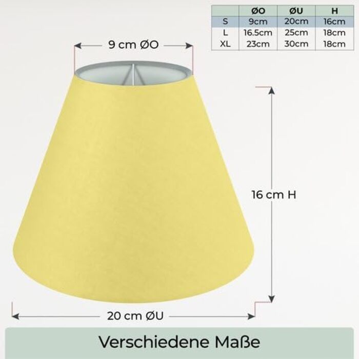 Абажур Wogati Premium E14/E27 Бавовна різні розміри та кольори Колір /Розмір XL Абажур Торшер абажур підвісний світильник абажур для настільної лампи (жовтий, S ØU 20см ØO 9 см H 16 см)