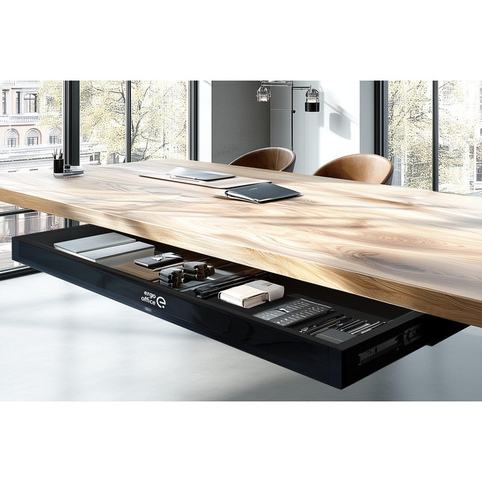 Плоска шухляда під столом 758 мм Міцна пластикова шухляда зі сталевими напрямними до 10 кг Компактний органайзер для офісу та домашнього офісу (чорний), 302