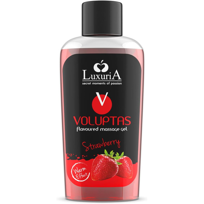 ІНТИМНА Voluptas Strawberry їстівний масажний гель, стимулюючий гель з зігріваючим ефектом для всього тіла, зволожуючим і пом'якшувальним ефектом, зі смаком полуниці, 100 мл