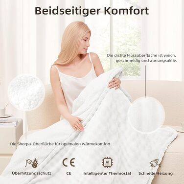 Електрична ковдра 130x180 см, з автоматичним вимкненням, 9 режимами нагріву та 10-годинним таймером, функцією пам&39яті, захистом від перегріву, електрична м&39яка ковдра для ліжка, офісна (біла) 130x180 см Білий