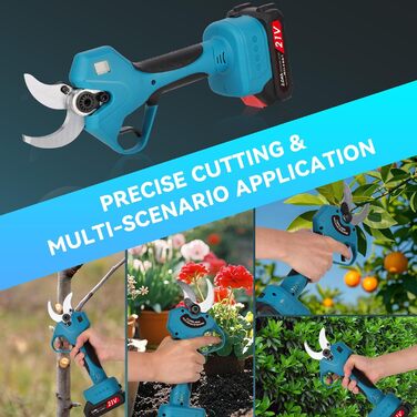 Акумуляторні садові ножиці 40 мм Акумуляторні садові ножиці з дисплеєм, 2000 мАг x2, для садівництва, винограду, фруктових дерев, живоплотів та дерев, сині 40 мм Дисплей