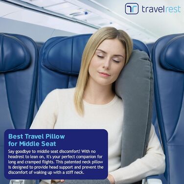 Travelrest Ultimate Travel Pillow for Neck and Body, Airplane and AutoSite, Inflatable, Space Pillow, for Sleeping on Long Flights, Nops on Road Trips, for Traveling in Car and Bus, Grey, Travelrest Ultimate Travel Pillow for Neck and Body, Airplane and A