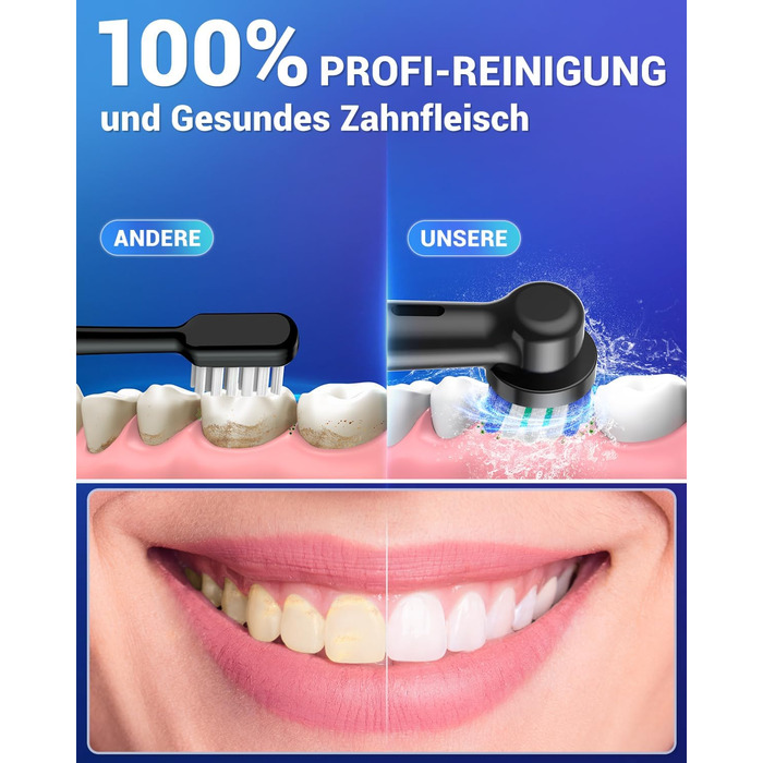 Обертова електрична зубна щітка для дорослих і дітей з 8 насадками, електрична зубна щітка з настінним тримачем та зарядною станцією, 5 режимів чищення та дорожній футляр, 60 днів роботи від акумулятора (Чорний)