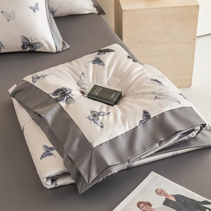 Атласне покривало, гладеньке як шовк, стьобана ковдра з метеликами та квітковим візерунком для двоспальних та односпальних ліжок, легке, м&39яке, штучний шовк, прохолодна літня ковдра (сірий, 200x230 см) сірий 200x230 см