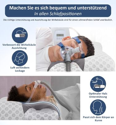 Подушка Hydomi CPAP для бічних спальних місць зменшує витоки повітря та тиск маски - Подушка з піни з ефектом пам'яті підходить для пацієнтів з апное сну та користувачів масок CPAP - Подушка для підтримки шиї збоку, спини та живота 02-Стандарт (22.83'*14.