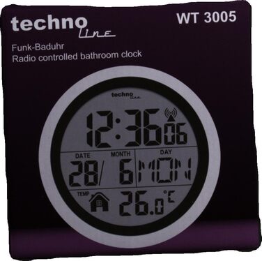 Цифровий настінний радіокерований годинник для ванної кімнати, пластик, сріблястий, Ø 147 x 79 мм, 3005