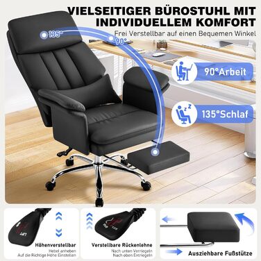 Офісне крісло Hellove з підставкою для ніг, стілець для роботи на колесах, ергономічне крісло для керівника з двошаровими підлокітниками, висока спинка, регульоване по висоті поворотне крісло для ПК, ігрове крісло для офісу/домашнього офісу, чорний колір