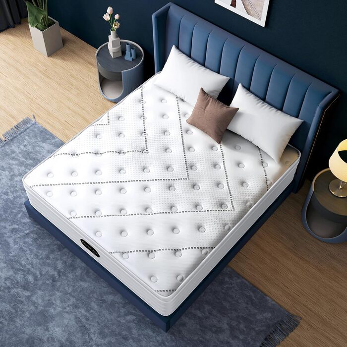 Матрац 160x200, висота 28 см, сертифікований Oeko-TEX, 7-зонний пружинний матрац з комфортною піною, м&39яка поверхнева тканина, матрац для дорослих, рівень жорсткості H3, 28 см, 160x200x28xсм