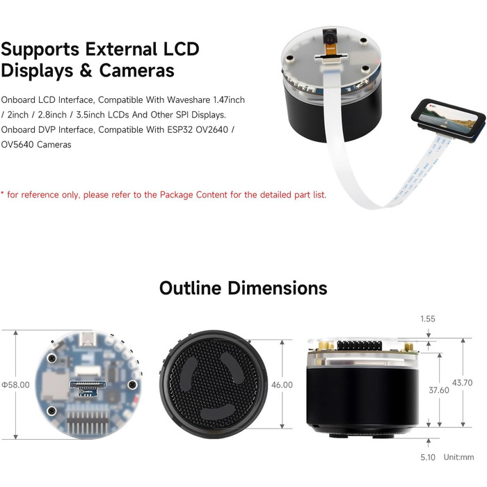 Плата розробки Waveshare ESP32-S3 зі штучним інтелектом, два мікрофони, шумозаглушення, RGB-підсвічування, підтримка зовнішнього дисплея та камери