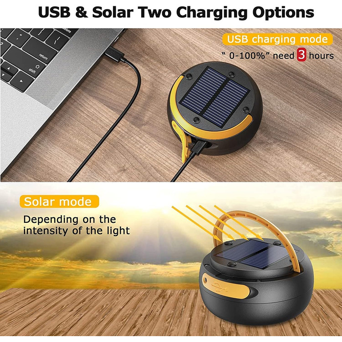 Світлодіодний ліхтар для кемпінгу, складаний сонячний кемпінговий ліхтар, портативний зарядний пристрій з 2 способами зарядки (сонячний/USB) та 3 режимами освітлення для кемпінгу, риболовлі та надзвичайних ситуацій - включає браслет для виживання зі свист