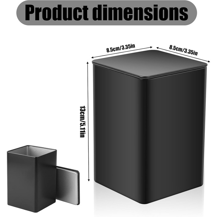Чайних банок для розсипного чаю, квадратні чайні банки, металеві банки для зберігання з кришками, класичні банки для кави, банки для спецій, контейнер для зберігання чаю (85 x 85 x 130 мм, чорний), 6