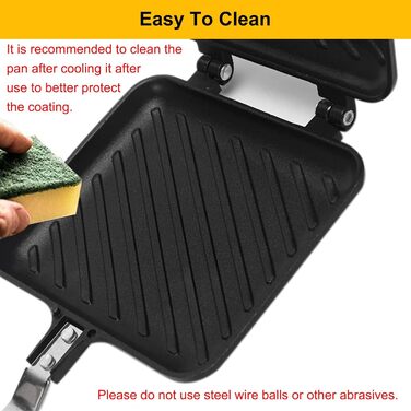 Двостороння сковорода, антипригарна залізниця для сендвічів з візерунком Mini портативна з термостійкою ручкою, сковорода для млинців з алюмінієвого сплаву Panini Maker для сніданку, кемпінг чорний
