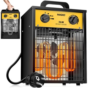 Електричний обігрівач MASKO, вентилятор-обігрівач, будівельний обігрівач, керамічний радіаційний обігрівач, електричний нагрівальний пристрій з термостатом, електричний обігрівач з 3 режимами нагріву, вентилятор-обігрівач для використання всередині та зов