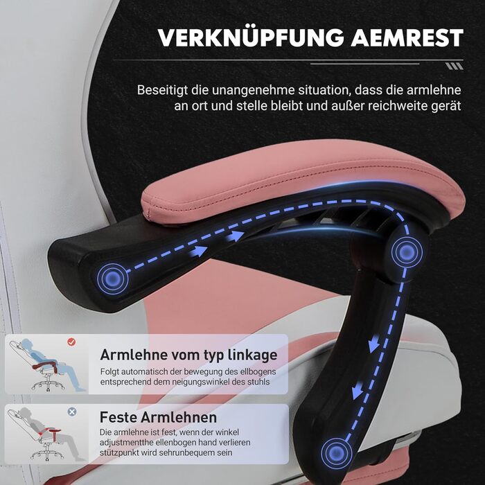 Ігрове крісло COLAMY, комп&39ютерне крісло з підставкою для ніг та поперековою опорою, регульоване по висоті ігрове крісло з поворотним на 360 сидінням та підголівником, крісло для відеогеймерів, ергономічна висока спинка, рожевий сучасний колір