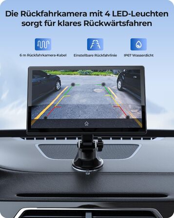 Бездротовий портативний автомобільний ігровий дисплей Krunia 9&39 з 60 кадрами в секунду для Apple CarPlay та Android Auto, магнітне кріплення, OTA, портретний та альбомний режими, камера заднього виду, Bluetooth, голосове керування, GPS-навігація