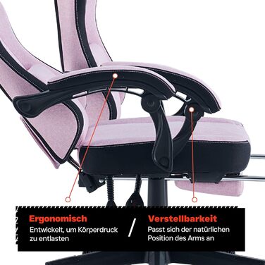 Ігровий стільчик з підставкою для ніг - м&39які підлокітники - регульована висота - рожевий