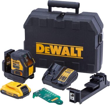 Акумуляторний лінійний лазер Dewalt 18В зелений DCLE34021D1 (компактний лазер, самовирівнювання, точність /- 0,3 мм/м, сумісний з акумуляторами 18В XR, в комплекті акумулятор та зарядний пристрій, кейс, тримач, мішень)