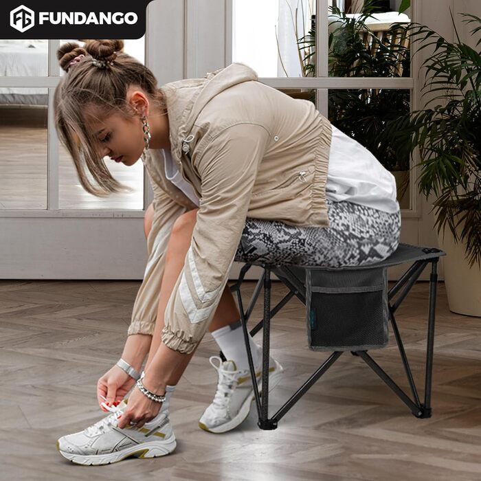 Складаний кемпінговий стілець FUNDANGO, вантажопідйомність 180 кг, складний стілець 46 см, садовий стілець з сумкою для перенесення, складний пуф для ніг, вуличний стілець для кемпінгу, походів, риболовлі, рибальський стілець, чорний - комплект з 2 шт.