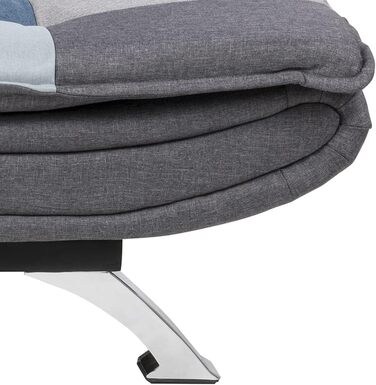 Диван-ліжко AC Design Furniture Jasper, синьо-сірий колір печворк, розкладний диван з 3 положеннями відкидання, сучасний 3-місний без підлокітників, оббитий хромованими ніжками, Д 196 x В 91 x Г 98 см, сірий/синій