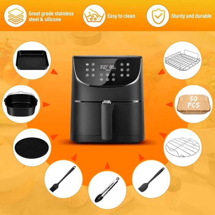 Аксесуари для фритюрниці, Аксесуари для фритюрниці з 9 предметів, Набір аксесуарів для фритюрниці, Аксесуари для фритюрниці, Аксесуари для фритюрниці з гарячим повітрям для фритюрниці 5.5 л