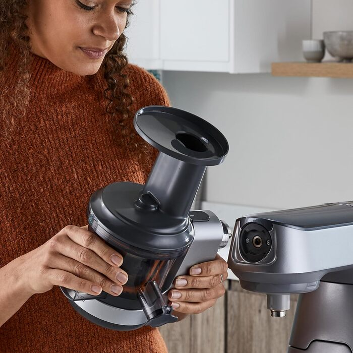 Повільна соковижималка Kenwood KAX720PL аксесуари для кухонних комбайнів Kenwood, електрична соковижималка з контейнером для соку 400 мл і функцією захисту від крапель, сріблясто-сірий