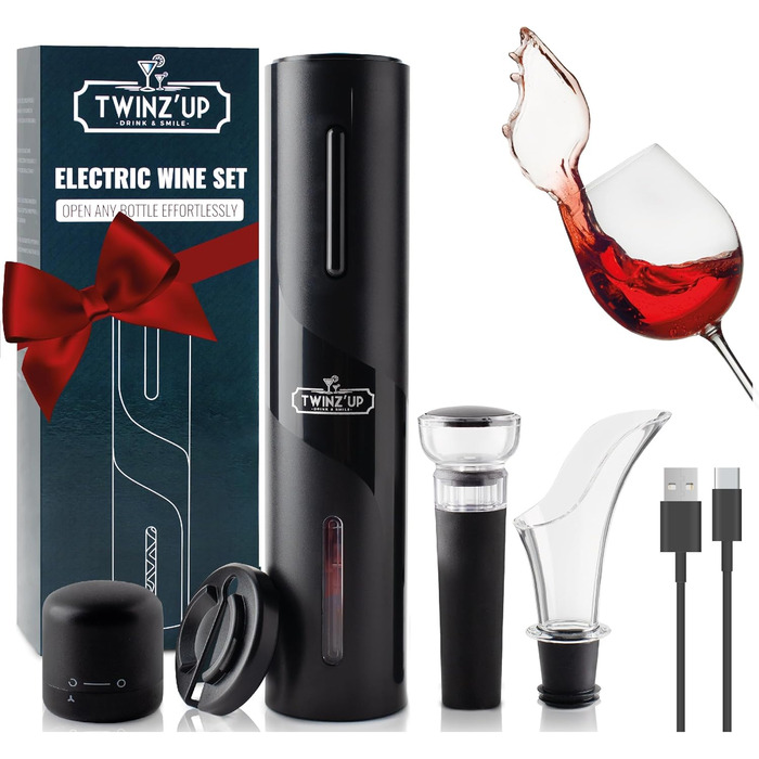 Штопор для вина 6-в-1 USB електричний відкривач для пляшок з різаком для капсул, наливачем, вакуумним насосом, ковпачком і USB-кабелем - електричний відкривач для вина для любителів вина